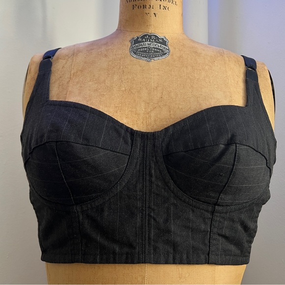 Dolce & Gabbana Dark Gray Pinstripe Cropped Bustier corset bra top IT42 | US 6 M - Picture 1 of 16